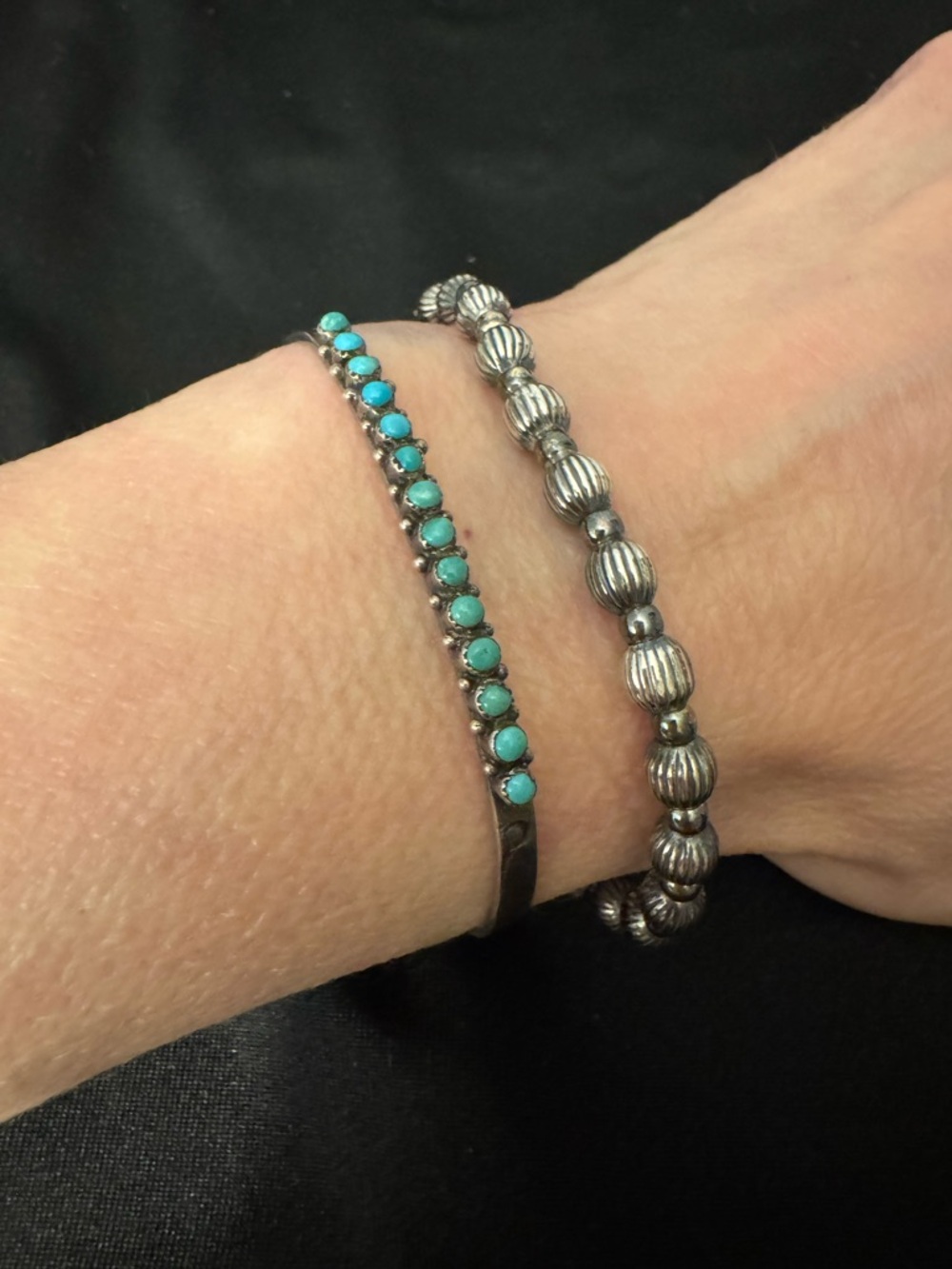 Sterling Silver Ribbed Bead Bracelet 925 Southwestern Style - 7” - Picture 7 of 7